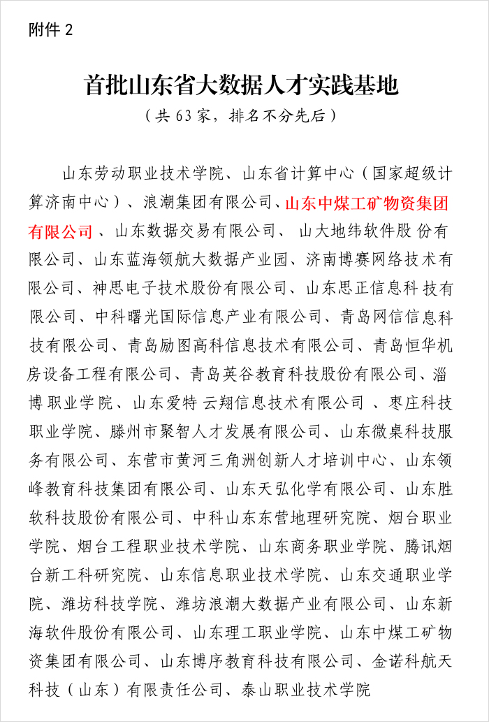 热烈祝贺集团被山东省大数据局评为首批山东省大数据人才实践基地